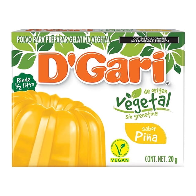 Polvo para preparar gelatina D´Gari de origen vegetal sabor piña 20 g