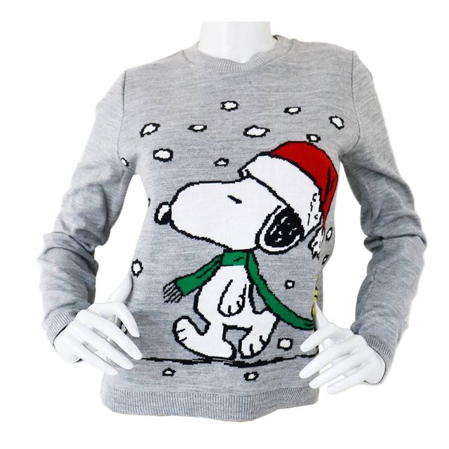 Suéter Peanuts T CH Ugly Snoopy con Woodstock Nieve Gris