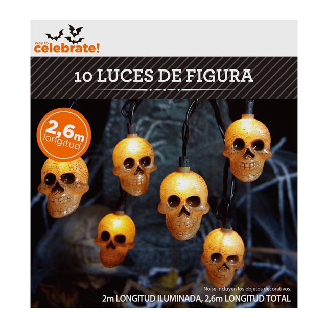 Luces de Halloween Way to Celebrate Claras 10 Bombillas Tipo Calavera 2.65 m