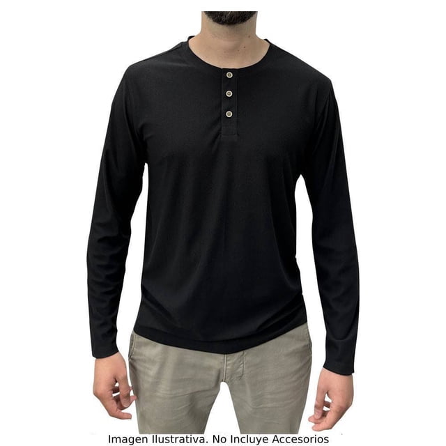 Playera George Talla M Manga Larga Tipo Hanley 3 Botones Negro
