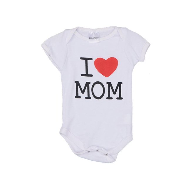 Pañalero George Unisex 6M Estampado Frontal con Leyenda para Mamá y Cuello Redondo con Botones de Seguridad Blanco