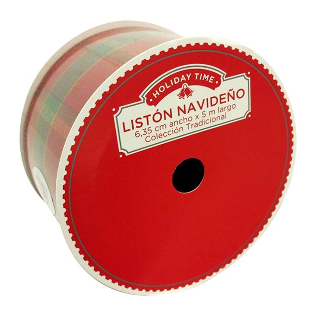Listón navideño Holiday Time colección tradicional a 6.35 cm X 5 m 1 pza