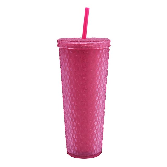 Vaso con Popote Mainstays Texturizado 770 ml Rosa