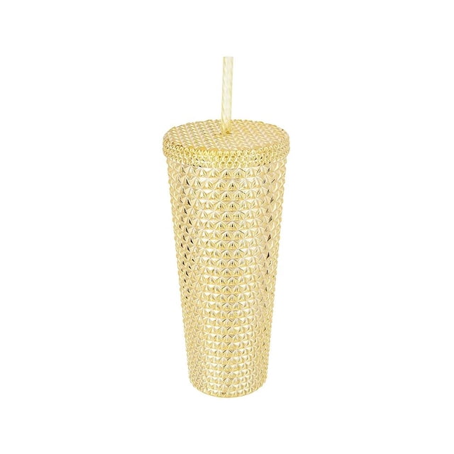 Vaso con Popote Holiday Time Texturizado 770ml Dorado