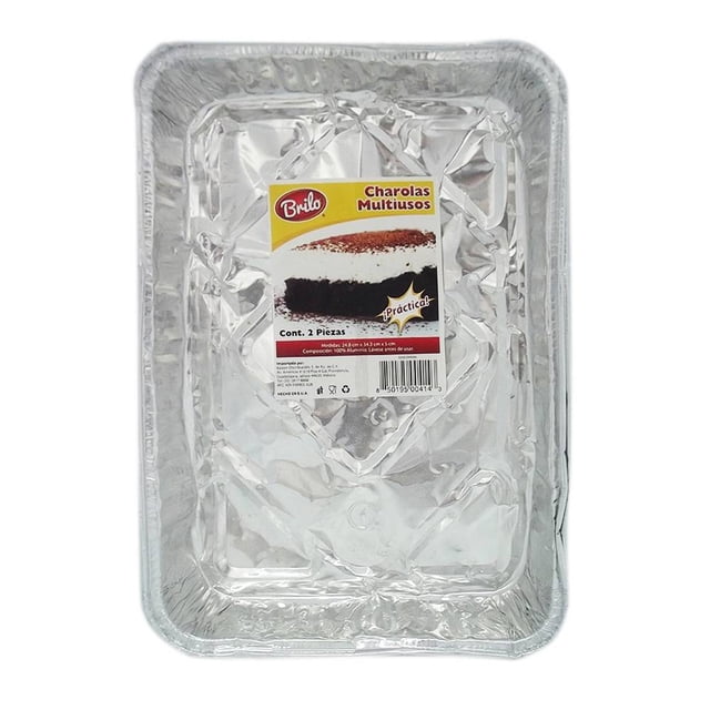 Charola de aluminio desechable Brilo multiusos 24.6 x 34.3 x 5 cm 2 pzas