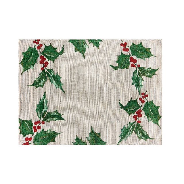 Mantel Holiday Time Individual Diseño de Hojas Noche Buena con Textura Beige