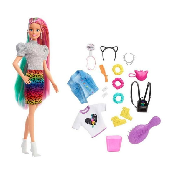 Muñeca Barbie Fashionista Peinado Arcoíris Animal Print Rubia