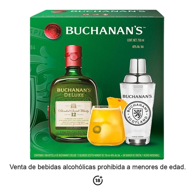 Whisky Buchanan´s Deluxe 750 ml + 1 shaker de cristal y acero inoxidable