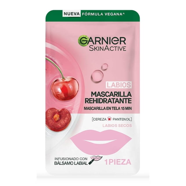 Mascarilla para labios Garnier Skin Active de tela rehidratante cereza 1 pieza