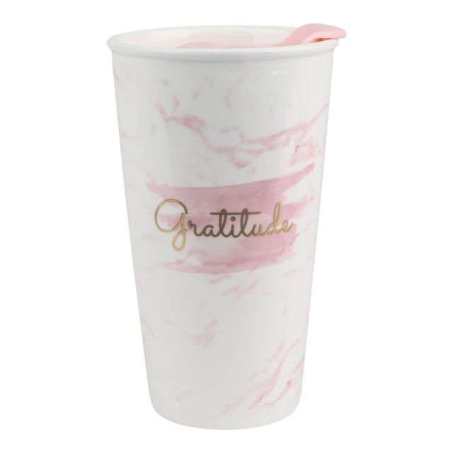 Vaso para Café Hometrends de Cerámica con Tapa Gratitude 400 ml