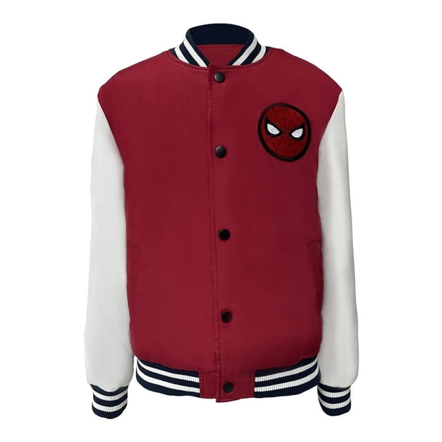 Chamarra Spiderman Talla 4 Tipo Universitaria con Botones Blanco con Roja