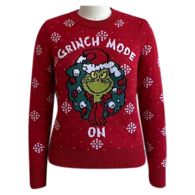 Ugly Suéter Grinch Talla M Grinch Mode On con Bordados Navideños Rojo