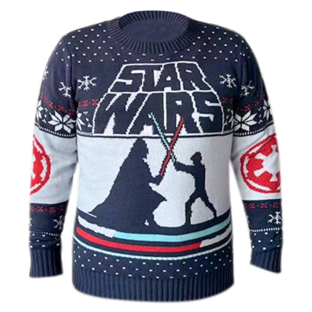 Ugly Suéter Star Wars Talla EG con Bordados Navideños Darth Vader vs Luke Skywalker Azul Marino