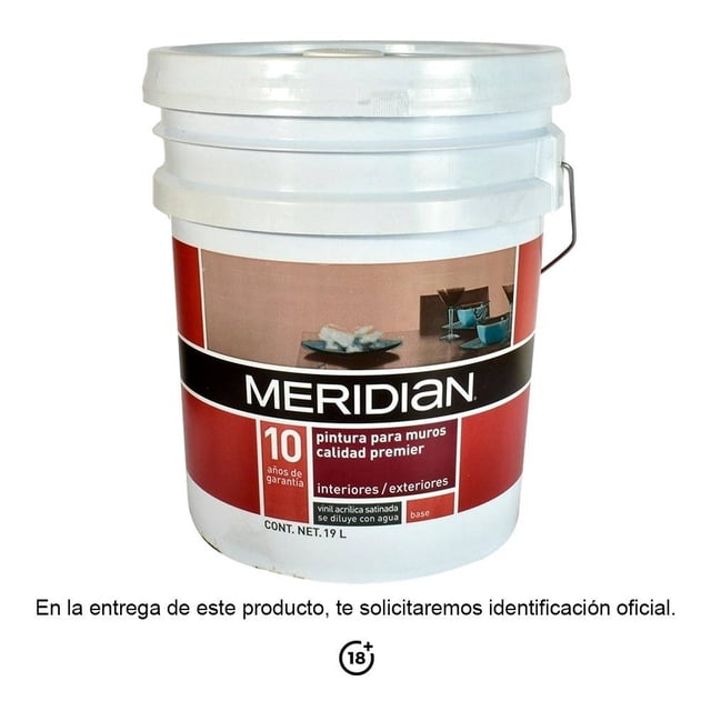 Pintura para Muros Meridian Premier Vinil Acrílica Satinada Base B1 19 Litros