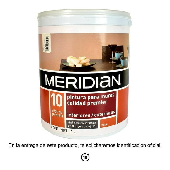 Pintura para Muros Meridian Premier Vinil Acrílica Satinada Base B4 4 Litros