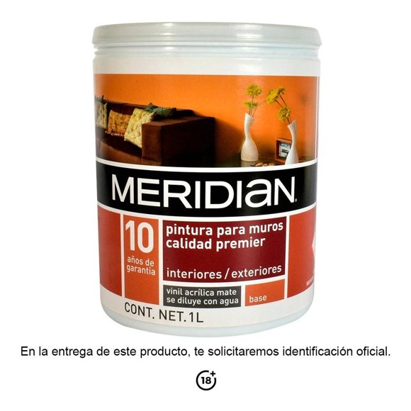 Pintura para Muros Meridian Premier Vinil Acrílica Mate Base B5 1 Litro