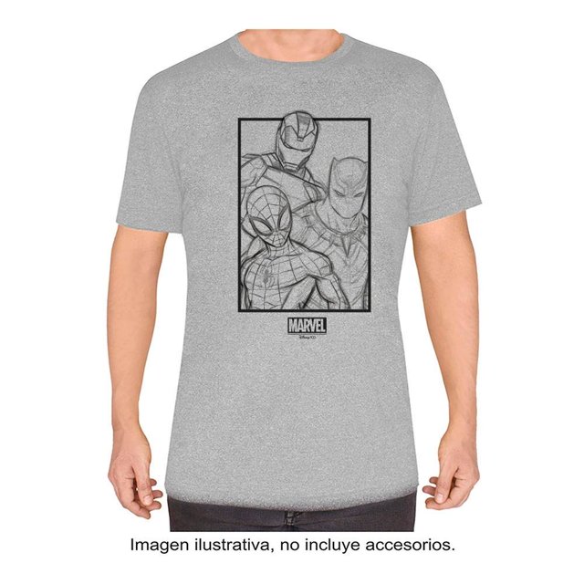 Playera Disney 100 Marvel Talla 14 Manga Corta con Estampado Personajes Avengers Gris Oxford