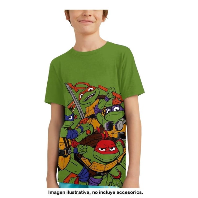 Playera Tortugas Ninja Talla 8 Manga Corta Con Estampado de Todos Verde