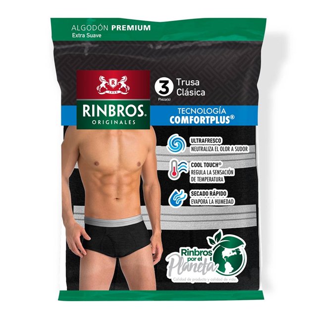Trusa Rinbros Originales Talla XG Clásica Extra Suave Negro 3 Piezas