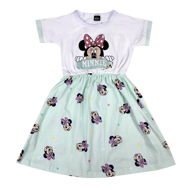 Vestido Minnie Mouse Disney Talla 8 Manga Corta con Estampado Rostro Minnie Blanco