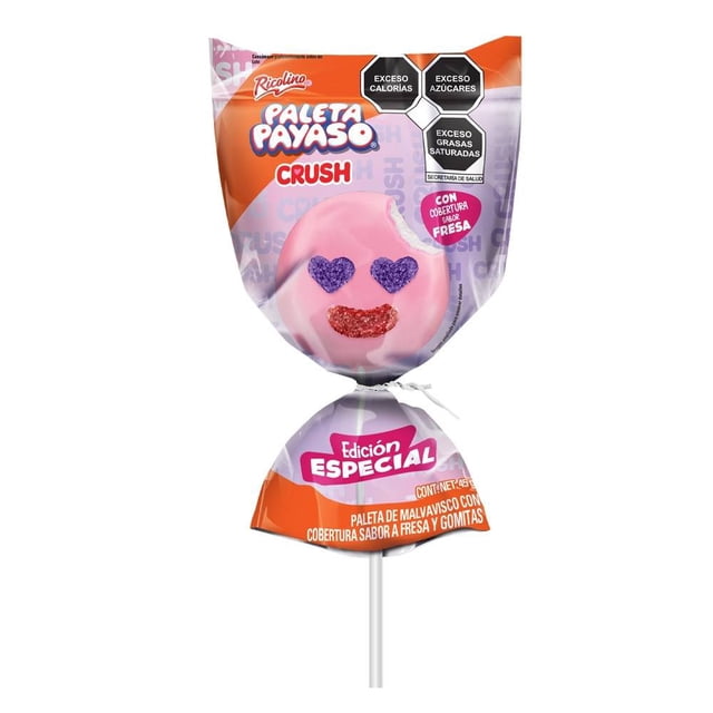 Paleta de malvavisco Ricolino Paleta Payaso con cobertura sabor fresa 45g