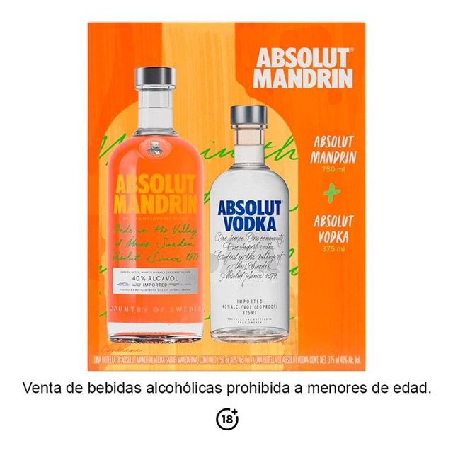 Pack de vodka Absolut Mandarina de 750 ml + vodka de 375 ml