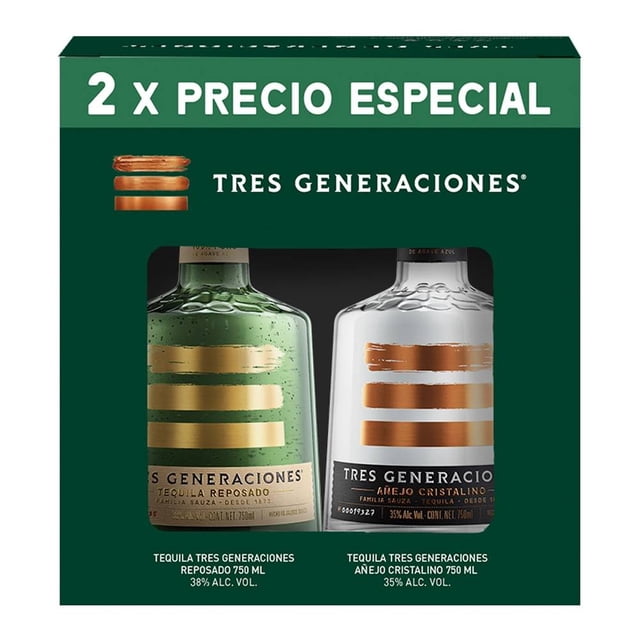Tequila Tres Generaciones reposado 750 ml + 1 tequila añejo cristalino 750 ml