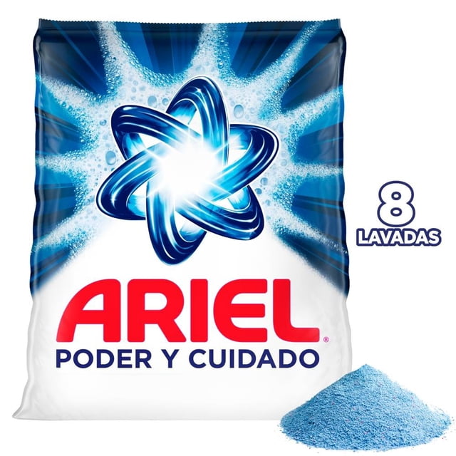 Detergente en polvo Ariel Poder y cuidado, lava ropa blanca y de color 8 lavadas, 1 kg