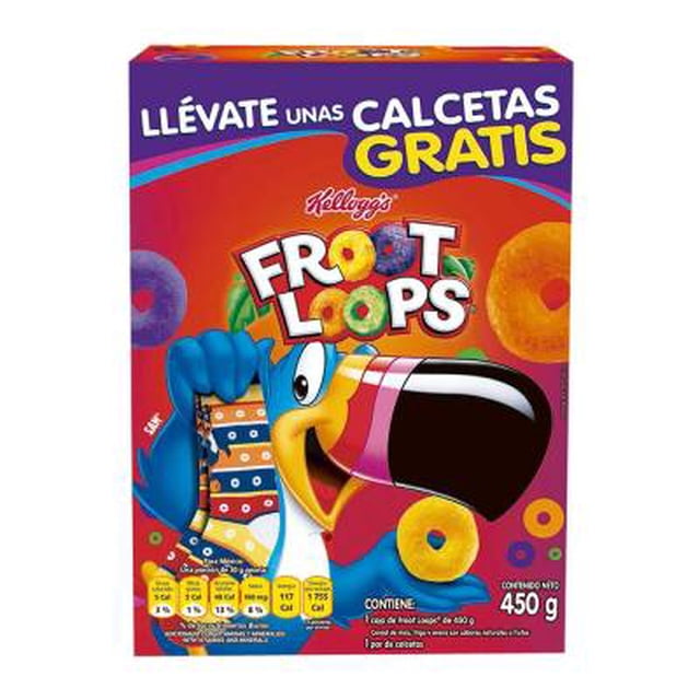 Cereal Kellogg's Froot Loops sabor frutas 450 g + 1 par de calcetas gratis