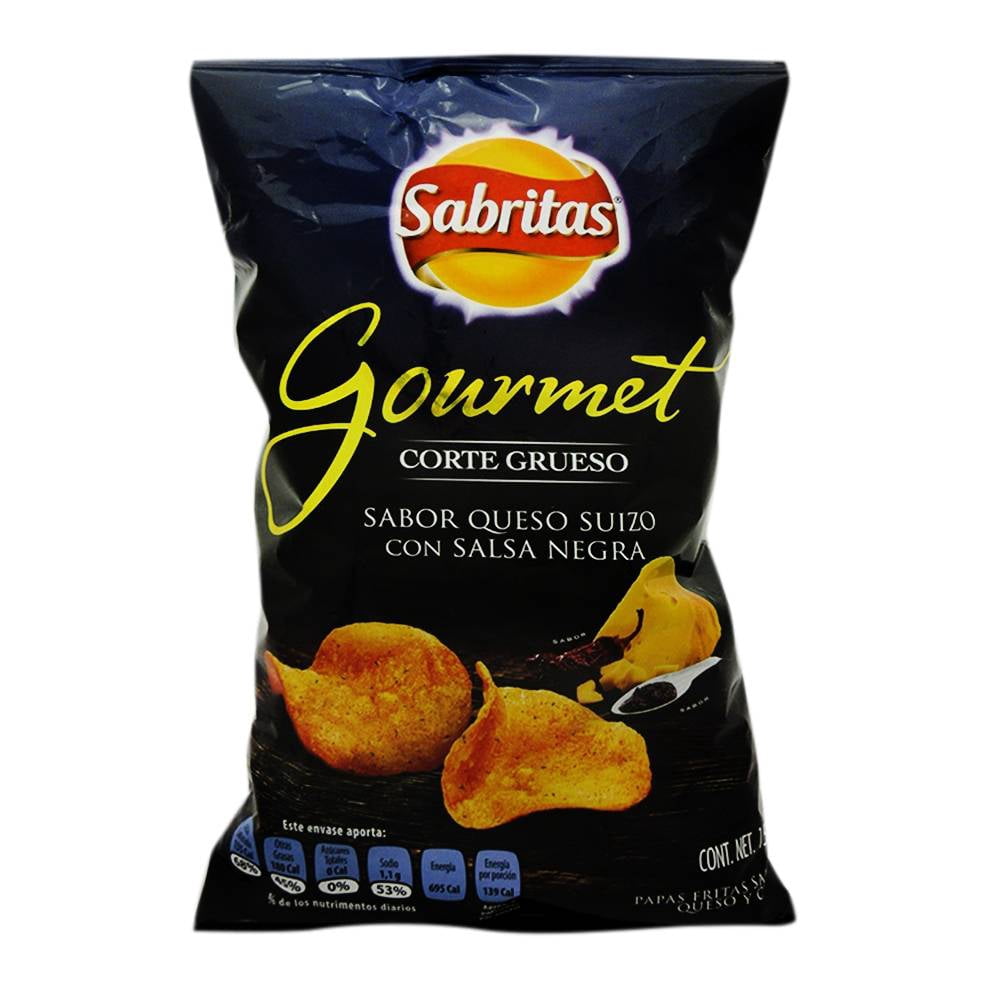 Papas Sabritas gourmet sabor queso suizo con salsa negra 150 g ...