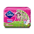 thumbnail image 1 of Toallas femeninas Saba Teens flujo abundante ultradelgada con alas 16 pzas, 1 of 4