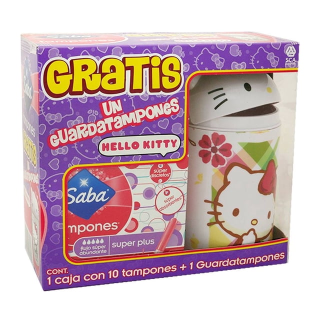 Tampones Saba súper plus 10 pzas más guardatampones Hello Kitty 1 pza