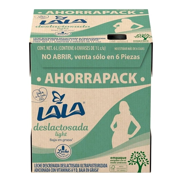 Leche Lala deslactosada light baja en grasa caja con 6 pzas de 1 l c/u