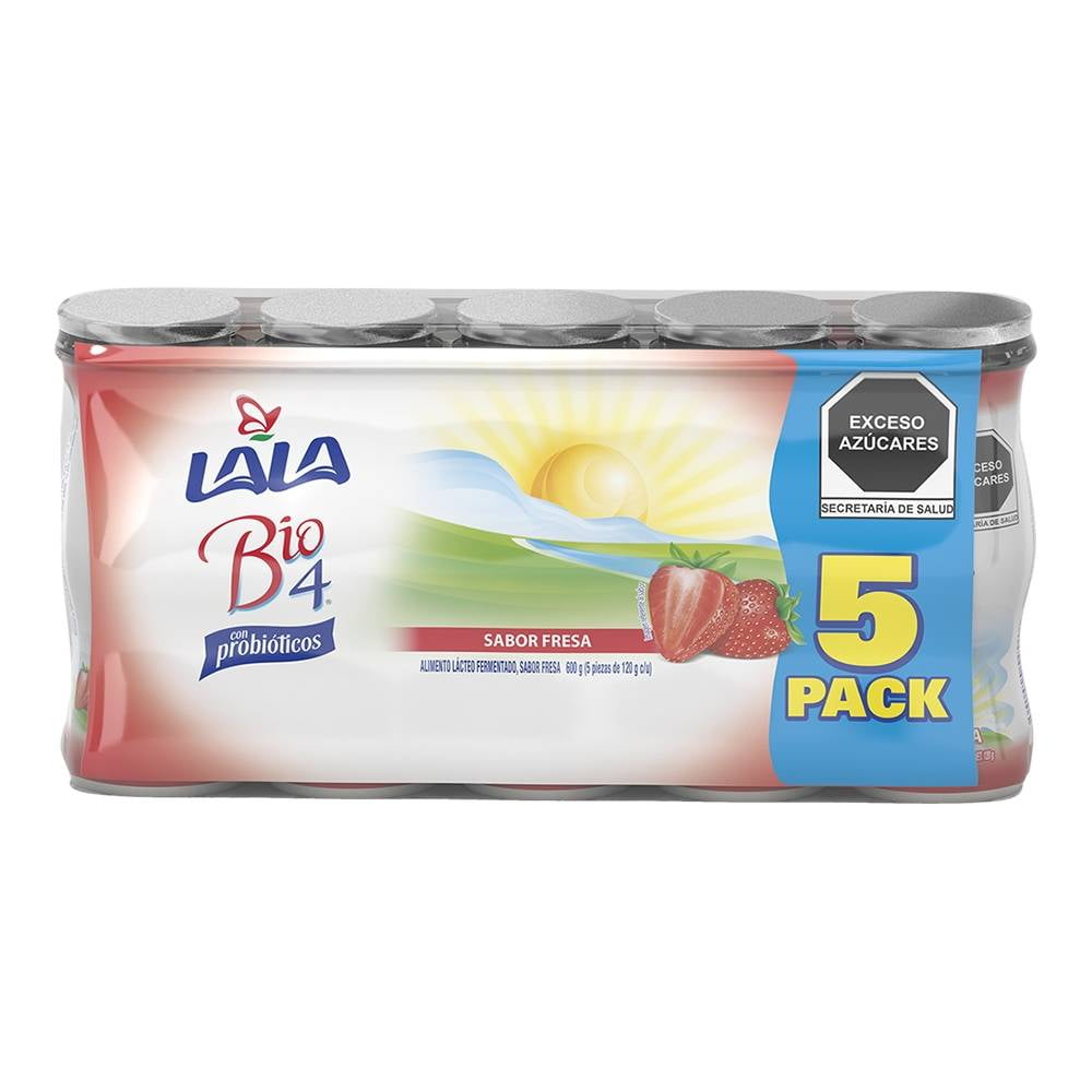 Alimento lácteo fermentado Lala Bio 4 con probióticos sabor fresa