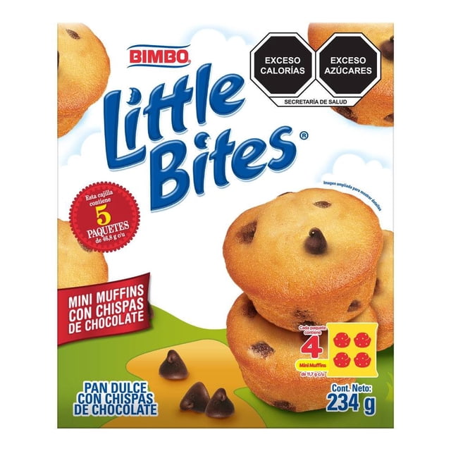 Mini Muffins Bimbo Little Bites con chispas de chocolate 5 paquetes de 46.8 g c/u