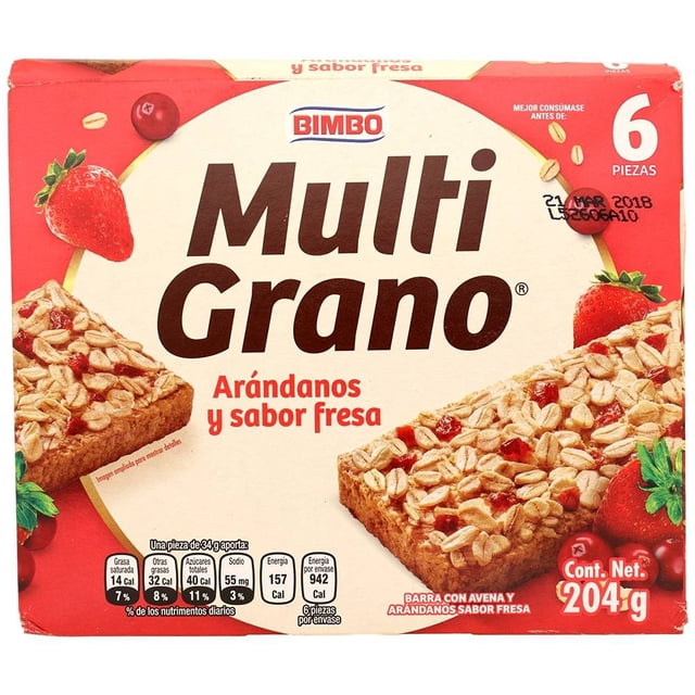 Barra con avena Bimbo Multi Grano con avena y arándanos sabor fresa, 6 pzas