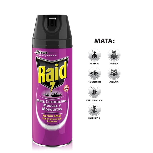 Insecticida Raid en aerosol mata cucarachas, moscas y mosquitos, lavanda 250 ml