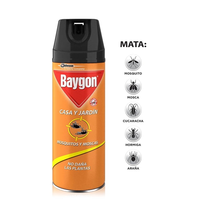 Insecticida Baygon casa y jardín mosquitos y moscas en aerosol 250 ml