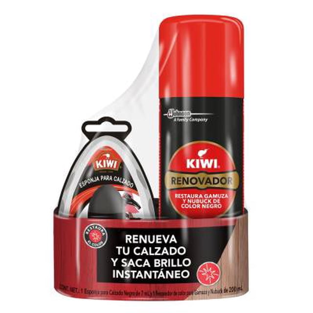 Esponja para calzado Kiwi negro 7 ml + 1 renovador de color de 200 ml