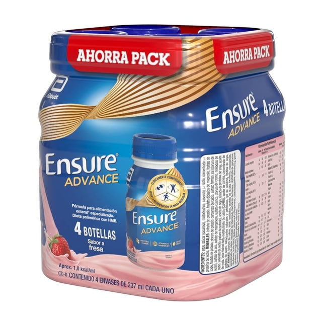 Fórmula para alimentación especializada Ensure advance sabor fresa 4 pzas de 237 ml c/u