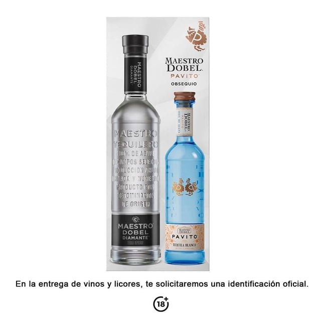 Tequila reposado Maestro Dobel diamante 700 ml + tequila blanco Pavito 375 ml