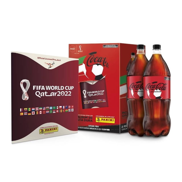 Refresco Coca Cola sin azúcar 2 botellas de 2.5 l c/u + Álbum Panini del mundial de pasta dura