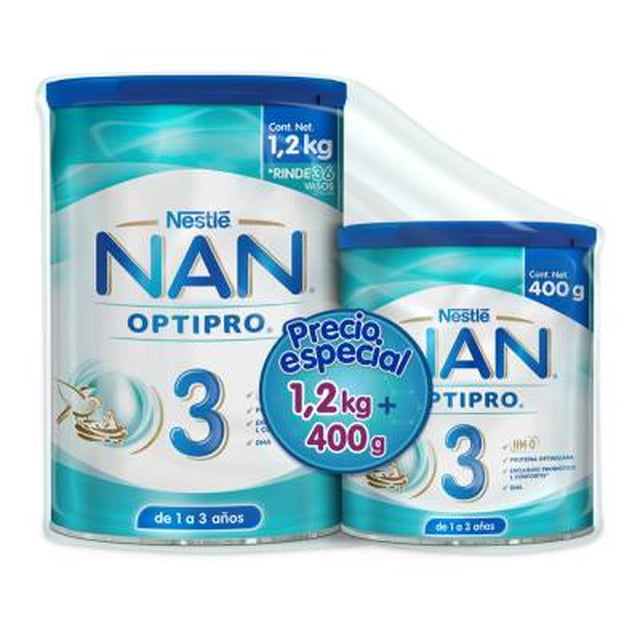 Fórmula para lactantes Nan Optipro etapa 3 de 1 a 3 años de 1.2 kg + 1 lata de 400 g