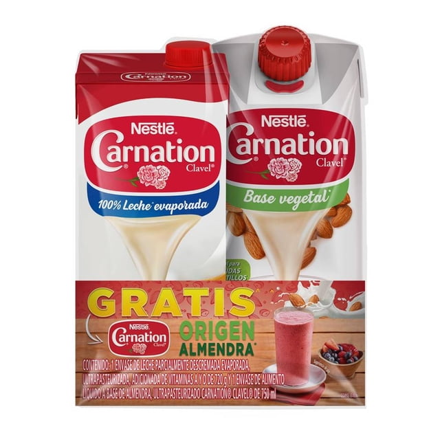 Leche evaporada Nestlé Carnation Clavel 720 g + Carnation Clavel origen almendra 750 ml