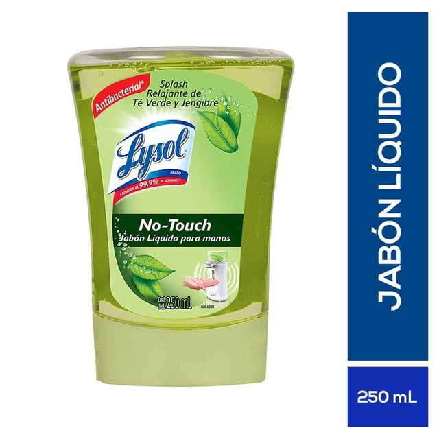 Jabón líquido antibacterial Lysol No Touch repuesto té verde y jengibre 250 ml