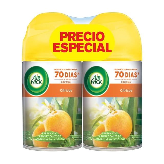 Pack de aromatizante ambiental Air Wick automático freshmatic citrus con 2 repuestos de 250 ml