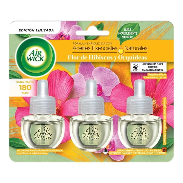 Repuesto de aromatizante ambiental Air Wick flor de hibiscus y orquídeas 3 pzas de 20 ml c/u