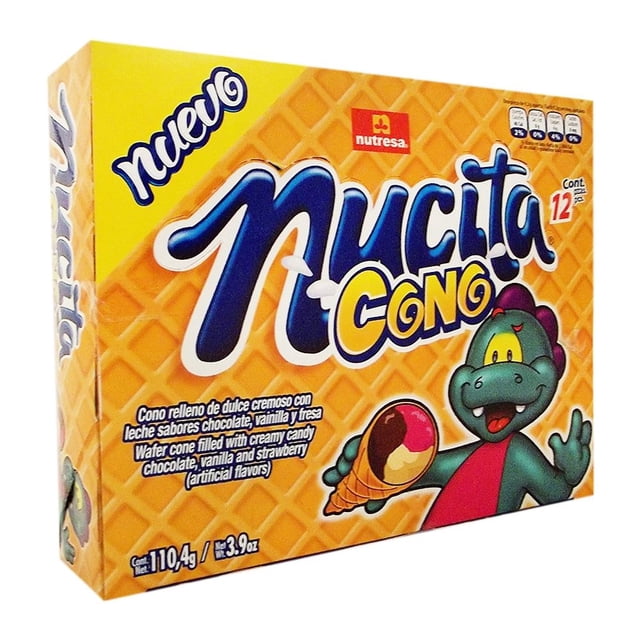 Conos Nucita rellenos de dulce sabor chocolate vainilla y fresa 12 pzas