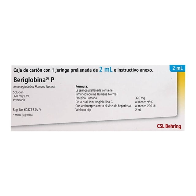 Beriglobina P 320 mg/2 ml solución inyectable, 1 jeringa prellenada de 2 ml