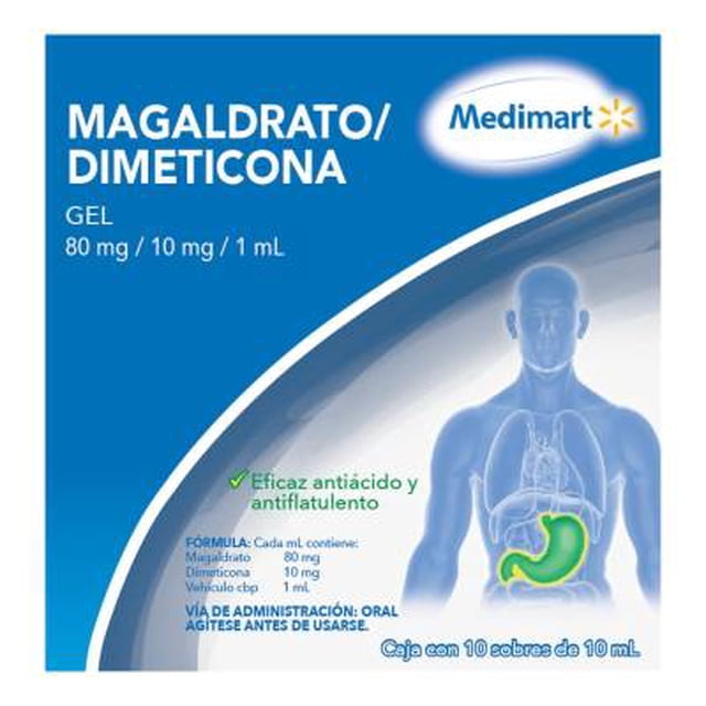 Magaldrato / Dimeticona Medimart 80 mg/10 mg/1 mL, gel 10 sobres de 10 ml c/u